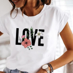 (Aasia suurus) L&uuml;hikeste varrukatega trikootop Armastuskirjaga Lillede multifilm Mood T-s&auml;rk Naiste riided Vabaaja tr&uuml;kisega Naiste graafiline T-s&auml;rk S