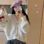 Naiste s&uuml;gis/talvine kampsun, naaritsa fliisist sviiter, naiste Sweet bow V-kaelusega &uuml;he rinnaga kootud kampsun One Size roosa