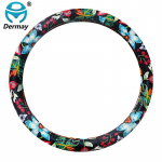 DERMAY PU Leather Cute Car Steering Wheel Cover Flowers Printed Cartoon for Girls Women Car Styling fit 14-15  Steering must