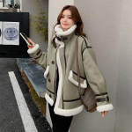 Naiste paksendatud lambavillane tepitud l&uuml;hike mantel Talvised soojad mantlid Naiste talvejoped Karusnahast integreeritud mootorratta joped Uus S