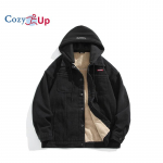 Cozy Up meeste &scaron;erpa fliisvoodriga paks teksakate mantlid kapuutsiga v&auml;lisr&otilde;ivad (eemaldatav) M must