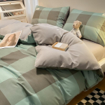 P&otilde;hjala stiilis Jaapani stiilis tr&uuml;kita ruuduline neljaosaline voodilina ja tekikott pestud puuvillast harjatud kolmeosaline komplekt 1.80m fitted sheet 4pcs