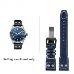 Kvaliteetne ehtsast nahast neetidega kellarihm 21 mm 22 mm, sobib IWC Big Pilot Spitfire TOP GUN jaoks pruunist sinisest veisenahast kellarihmad Blue-black 21mm