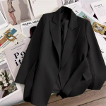 Kevadine s&uuml;gisene uus bleiser naistele &uuml;ler&otilde;ivad kontoris naiste mantlid lahtiselt retro stiilis naiste riided elegantne naiste jakk M must