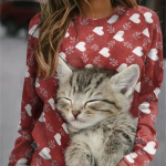 GMXIA naiste vabaaja kevade s&uuml;gise koerte ja kasside mustriga pikkade varrukatega O-kaelusega kapuuts S