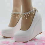 Fashion Platform Wedges Pumps Kingad naistele Kevadised kiilud kontsad Naiste pulmakingad k&otilde;rged kontsad 35 valge