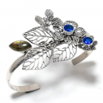 Natural Labradorite, Topaz Gemstone 925 Sterling Silver Cuff Bangle Adj. a7n31