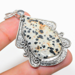 Natural Dalmation Jasper, White Topaz 925 Sterling Silver Pendant 2.56 q2d97