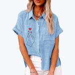 Naiste moodne rev&auml;&auml;rkrae topp Suvine ja s&uuml;gise vabaaja l&uuml;hikeste varrukatega T-s&auml;rk avara tr&uuml;kiga T-s&auml;rk Naiste n&ouml;&ouml;pidega linased pluusid S valge