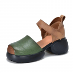 Johnature Retro segav&auml;rvides paksu talla sandaalid ehtsast nahast paksu kontsaga naiste rooma kingad 38 roheline