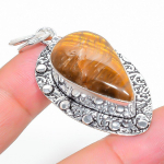 Natural Tiger Eye Gemstone Handmade 925 Sterling Silver Pendant 2.13 l3q73