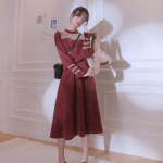 Punane kleit Temperament salendav kevadine ja s&uuml;gisene naiste kleit Chic Design Sense Seelik Talje temperament pikkade varrukatega k&otilde;rgekvaliteediline l&uuml;hike seelik S punane