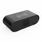 Elektriline digitaalne &auml;ratuskell 15W telefoni juhtmevaba laadijaga lauaarvuti HD kell peegel lauakell termomeeter aeg LED-ekraan Silver