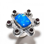 Blue Triplet Opal,Amethyst Gemstone 925 Sterling Silver Jewelry Ring Size 9 r5g54