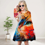 T&uuml;drukule vabaaja 3D-prindiga lilla lillega kassi kleit, &uuml;mara kaelaga pikkade varrukatega, printsessi kleit 80 lilla