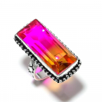 Natural Bi-Color Tourmaline Gemstone 925 Sterling Silver Ring Size 9 g0n98