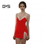2 tk/komplekt naiste suvine &ouml;&ouml;s&auml;rk Alusp&uuml;kste komplekt Spagetid Rihm Seljata varrukateta vibu, pitskaunistused V kaelusega l&otilde;hestatud &auml;&auml;risega &ouml;&ouml;r&otilde;ivad Daami &ouml;&ouml;s&auml;rk M punane