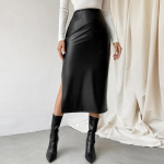 Must nahast seelikud Naiste Mood k&otilde;rge v&ouml;&ouml;kohaga PU-pikk l&otilde;hestatud t&auml;navariided S&uuml;gisene naiselik Elegantne soliidne kontoris vabaaja L must