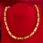 Liivakullast kaelakee 8 mm puhta silindrikujuline kaelakee t&auml;ismessingist kaelakee, kaetud 24K meeste kaelakee