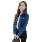 Naiste L&uuml;hike Teksajakk Slim P&ouml;&ouml;rdkrae Pikkade Varrukatega N&ouml;&ouml;pidega Denim XL