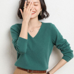 Kevadine ja s&uuml;gisene ka&scaron;miirkampsun naiste pullover V-kaelusega naiste pullover kootud topp naiste pikkade varrukatega ka&scaron;miirkampsun S roheline