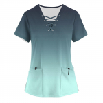 Suures suuruses tr&uuml;kitud Scrub t&ouml;&ouml;vormi topid naiste risti V-kaelusega tr&uuml;kitud l&uuml;hikeste varrukatega T-s&auml;rgid Taskutega t&ouml;&ouml;riiete T-s&auml;rk XXXXL ts&uuml;aan