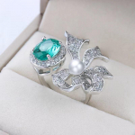 Kvaliteetne reguleeritav naiste s&otilde;rmus, moodne vibu p&auml;rls&otilde;rmus, inkrusteeritud paraiba s&otilde;rmus adjustable opening valge kulla v&auml;rv