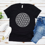 Seed of Life T-s&auml;rk Flower of Life T-s&auml;rk Lilleline T-s&auml;rk Naiste T-s&auml;rk L&uuml;hikeste varrukatega Graafilised T-s&auml;rgid Naiste vabaaja topid S must