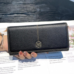 2024. aasta uued naiste rahakotid, ehtsast nahast pikk rahakott, esimene kiht veisenahast sidurikotid naistele, suure mahutavusega kahekordne rahakott must