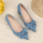 Moodne naiste Bowknot Denim k&otilde;rged kontsad Korea s&uuml;gismood Elegantne teravatipuline tikk-kontsad paksud kontsad, peokleit vabaajajalatsid2024 35 sinine