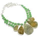 Prehnite Rough, Chalcedony handmade 925 Sterling Silver Necklace 18 B2W23