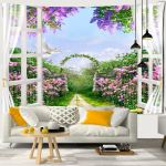 Aken Maastikuvaibad Kaunistamiseks 3D Romantiline Lillede Gobel&auml;&auml;n Kodumaal Ps&uuml;hhedeelsed Metsvaibad Seinariide W150xH100cm