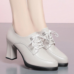 2024 Naiste Nahast K&otilde;rge Kontsaga Kingad: Paeltusega, Kevad/S&uuml;gis stiil keskealistele daamidele YZL378, high heel 7.5cm, size 37 beež
