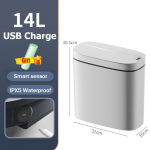 14L Nutikas Pr&uuml;gikast USB Laadimine Automaatsed J&auml;&auml;tmekonteinerid Vannituba WC Veekindel Kitsas &Otilde;mblus Puutetundlik Pr&uuml;gikast K&ouml;&ouml;gi J&auml;&auml;tmekorv USB Charge valge