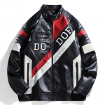 Nahkjakk, Mootorratturi &uuml;likond, Meeste kevad-s&uuml;gis kontrastv&auml;rvi PU-nahast vabaajajakk, V&auml;rviplokkidega jope XL must