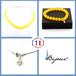 Pierres et Min&eacute;raux. Parure bijoux Bracelet Collier perles Agate jaune 8 mm. Chaine en Taille personnalisable.
