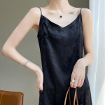 Prantsuse Satiin Silk Sling kleit Naiste V-kaelusega atsetaadist žakaarv&auml;rvi kleit kevadeks ja suveks Slim Look Satiinist vestiga pikk kleit S valge