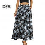 Maksi seelik Reguleeritava n&ouml;&ouml;riga Elastne K&otilde;rge v&ouml;&ouml;kohaga Pikk seelik Suure &auml;&auml;rega Lilleprindiga Taskutega Naiste seelik S punane