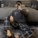 Puuvillane meeste pikk pidžaama Elegantne meeste &ouml;&ouml;riie Triibuline vabaajariie meeste pidžaama Dropship L for 50-65kg