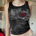 Y2k Printed Crop Top Naiste Vintage kootud kivikivist Kawaii Grunge graafilised topid Fairycore varrukateta dressid armas minivest S