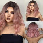 LOUIS FERRE L&uuml;hikesed Roosad Bob Lained Parukad Ombre Roosa Krussis S&uuml;nteetiline Parukas &Otilde;lgade Pikkus Cosplay Lolita Armas V&otilde;ltsjuuksed Kuumakindel LC061-1 brown