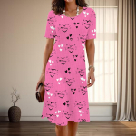 Naiste Mood Graatsiline Abstraktne Tr&uuml;kk Suvine Kevadine L&uuml;hikeste Varrukatega O-kaelusega Vabaaja Kleit XS roosa