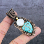 Tibetan Turquoise Handmade Copper Wire Wrap Jewelry Pendant 2.80 d6p07