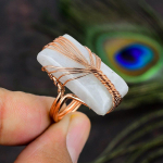 Rainbow Moonstone Handmade Copper Wire Wrap Jewelry Ring Size 6.5 f2a36