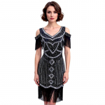 Retro Gatsby 1920ndate litrite ja narmastega &otilde;htukleit, suurused XS-4XL 2XL must/kuld