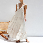 Solid Ruffles Slip Varrukateta V-kaelusega Volditud Empire Naiste kleidid Suvised Rannapuhkuse Daami R&uuml;&uuml;d M