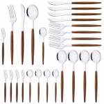 20 tk roostevabast terasest &otilde;htus&ouml;&ouml;gi s&ouml;&ouml;giriistad, puiduimitatsiooniga k&auml;epide, s&ouml;&ouml;gin&otilde;ud, nuga, kohvilusikas, teekahvel, s&ouml;&ouml;giriistade komplekt, lauan&otilde;ud h&otilde;be