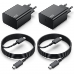 2 Chargeur Rapide 45W + 2 C&acirc;ble USB-C 1M pour Samsung Galaxy S25 Ultra/S25 Edge/S25+/S25 FE - Noir