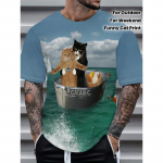 Meeste 3D-prindiga naljaka kassi paroodia mustriga l&uuml;hikeste varrukatega T-s&auml;rk Topid Mood Naljakas T&auml;nav Meeste Topid T-s&auml;rk Meeste Riietus S&auml;rk S