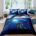 3D Dolphin In Blue Sea Queen King Size voodipesukomplektid Loomade &Uuml;hekordne tekikott Lastele T&auml;iskasvanute voodi Pol&uuml;esterst voodiriided AU Queen(210x210cm)